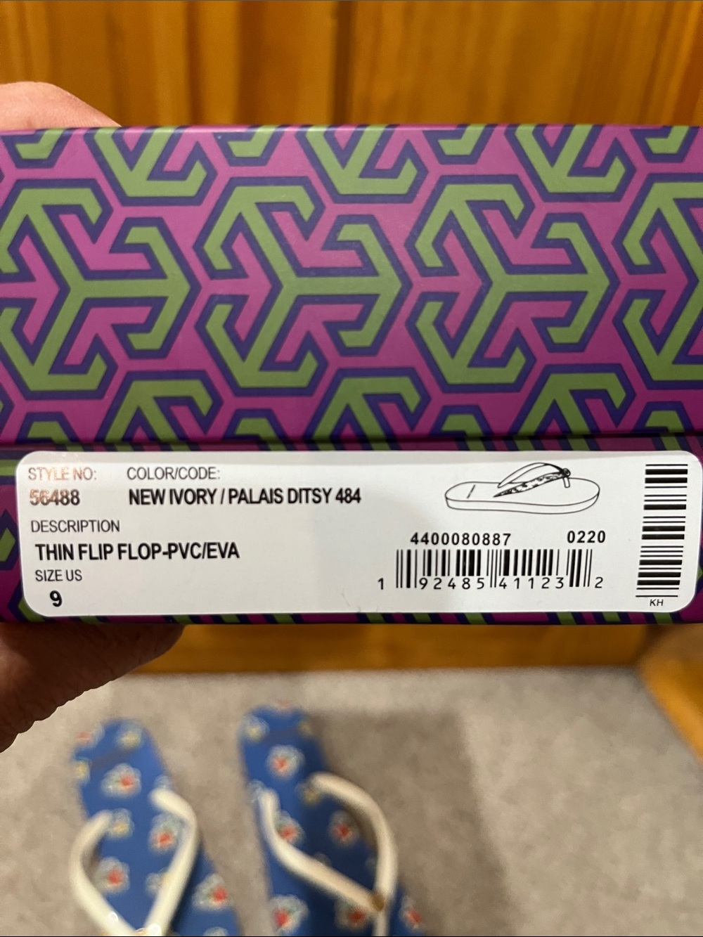Tory Burch Blue Floral Flip Flops with White Straps - Picture 8 of 8